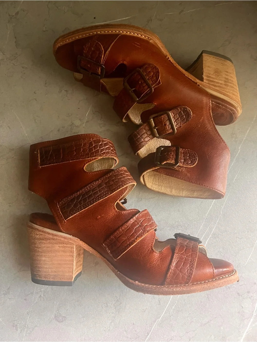 Freebird By Steven Quail Strappy Brown Leather Bootie Sandals